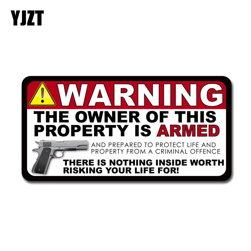 

YJZT 15.2CM*7.6CM Warning PVC THE OWNER OF THIS PROPERTY IS ARMED Decal Car Sticker 12-0159