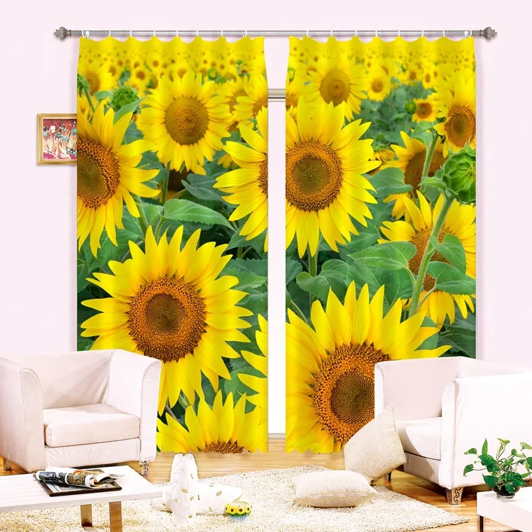 Sunflower Luxury 3D Blackout Window Curtains For Living room Bedding