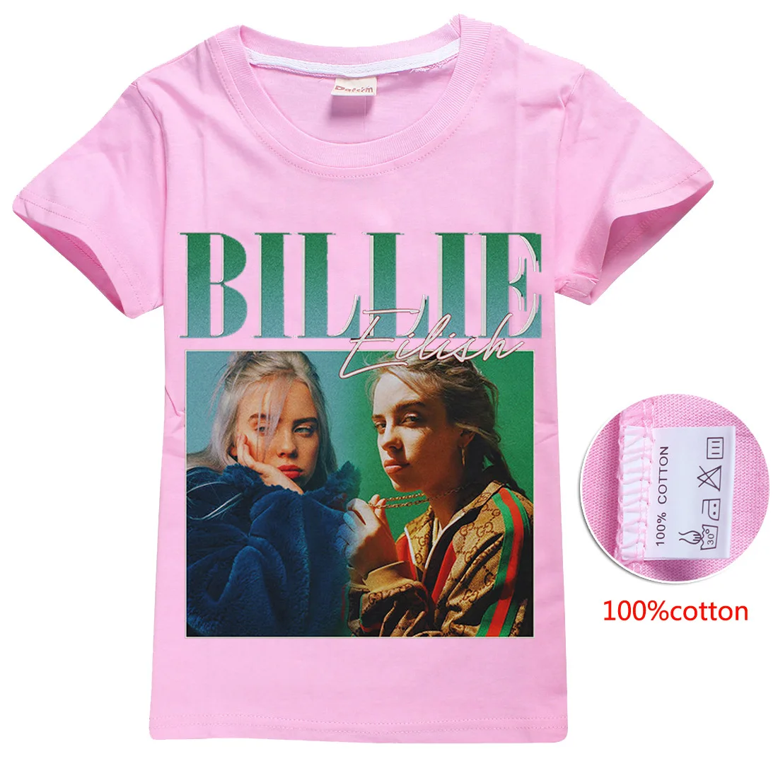 8473PINK Billie Eilish/костюмы для вечеринки в честь Дня Рождения, летняя брендовая футболка из чистого хлопка для мальчиков и девочек-подростков, От 6 до 14 лет крутая одежда - Цвет: 8473PINK