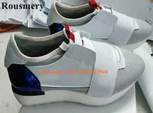 Rousmery caliente de calidad de lujo estilo encaje bajo de los hombres entrenadores zapatos de los planos zapatos casuales parejas ocio de los amantes de los zapatos de malla