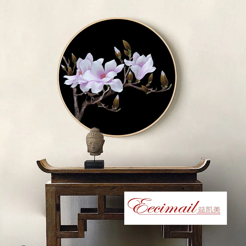 

EECAMAIL New Small Simple Round Diamond Painting Magnolia Sticky Diamond Cross Stitch Restaurant Full Diamond Embroidered Floral