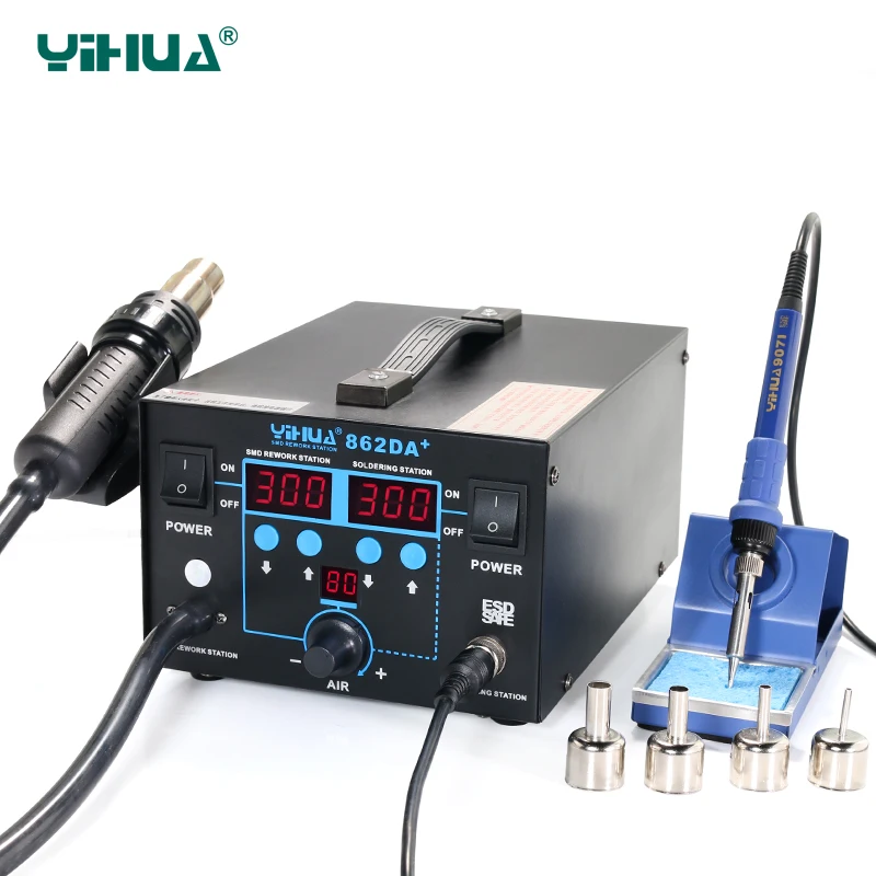 

YIHUA 862DA+ Blue Ferroalloy Holder Hot Air Soldering Station With Iron Soldering Station Welding Machine