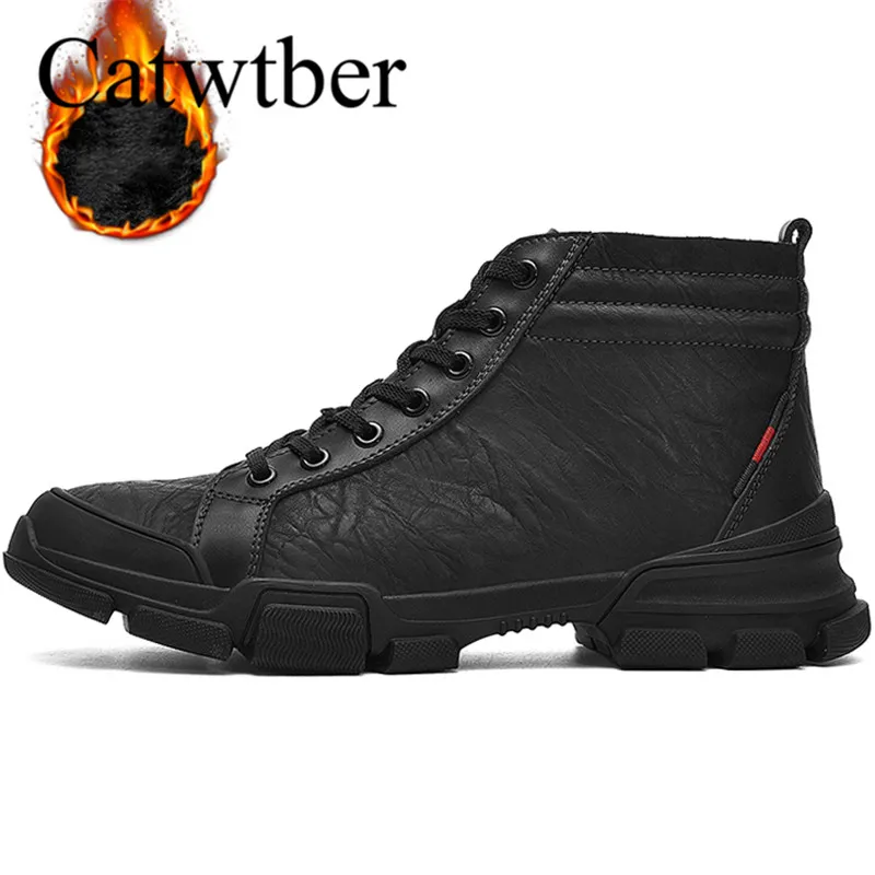 

Catwtber Mens Work Shoes Genuine Leather Ankle Boots Male safety Shoe Casual Footwear Leather Shoe Soft chaussure Outdoor sport