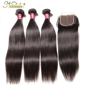 Nadula Hair 3 Bundles Brazilian Straight Hair With Closure 4 4 Lace Closure With Human Innrech Market.com