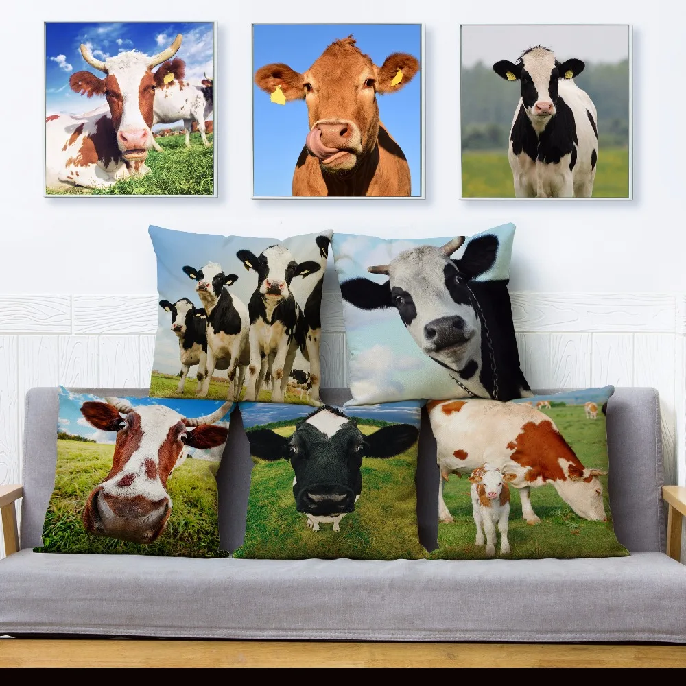 

Funny Animal Dairy Cow Cattle Print Pillow Cover 45*45cm Cushion Cover Throw Pillows Cases Sofa Home Decor Linen Cushion Covers