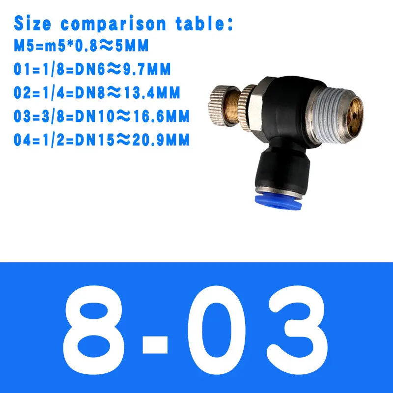 Пневматический регулятор скорости потока 8 мм 6 мм 10 мм 12 мм OD шланг трубки 1/" 1/8" 3/" 1/2" BSP Мужской газовый воздушный поток предельный клапан Быстрый фитинг - Цвет: SL8-03