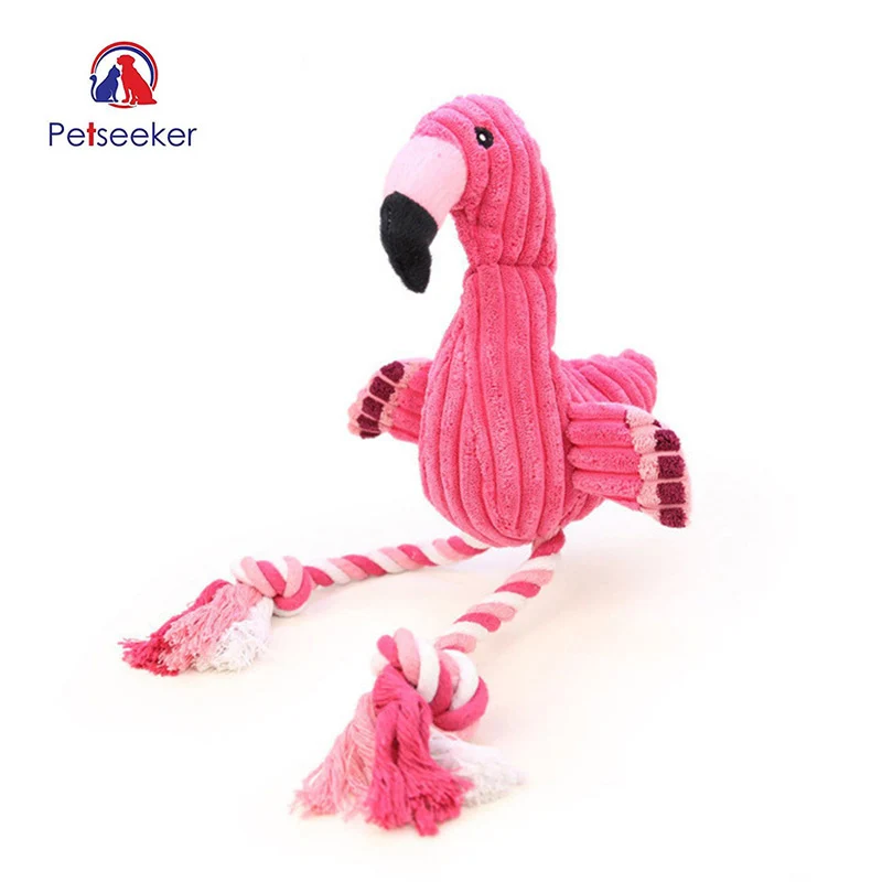 

Pink Animal Shape Pet Dogs Toy Interactive Plush Velvet Pet Puppy Chew Squeaky Sound Toys with Cotton Rope
