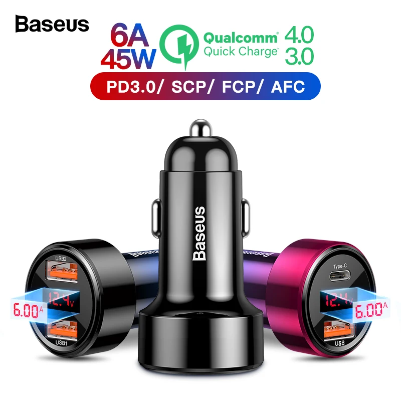 Baseus سريعة تهمة 4.0 3.0 USB سيارة شاحن آيفون شياو mi mi Sumsung الهاتف المحمول QC4.0 QC3.0 QC نوع C PD سريع سيارة شحن