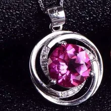 Натуральный розовый топаз Камень Подвеска Серебро 925 природный камень кулон Цепочки и ожерелья Модные объемные круглые женщин девушки ювелирные изделия