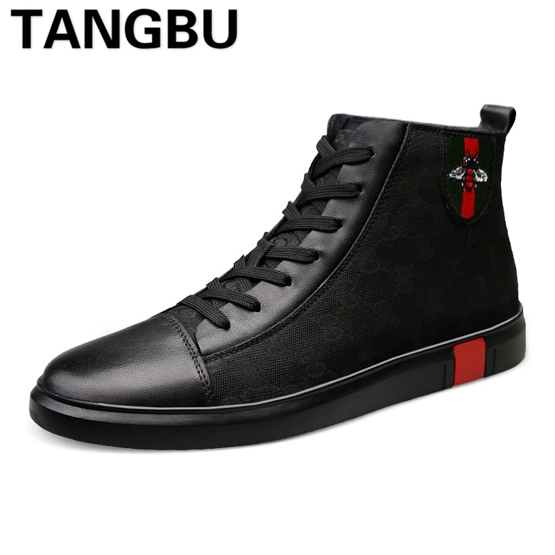 

High Top Genuine Leather Men Skateboarding Shoes Lace Up Breathable Casual Sneakers Fashion Men Trainers Shoes Plus Size 37-46