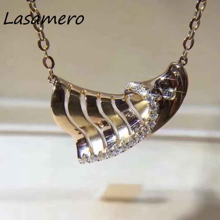 

LASAMERO Halo 0.156CT Round Cut Pave Set 18k white Gold Natural Diamond Pendant Necklace