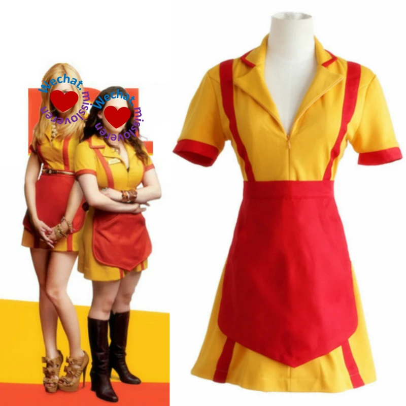 

Cosplay for Two Broke Girl Max Black Caroline Wesbox Channin Costume Max Caroline Bar Restaurant Work Cloth Apron Dress Hallowee