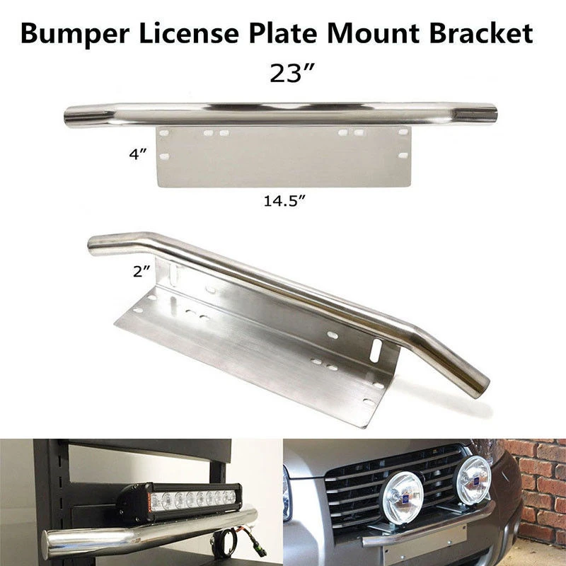 JXLCLYL Car Bull Bar Front Bumper License Plate Mount Bracket Light Holder Chrome