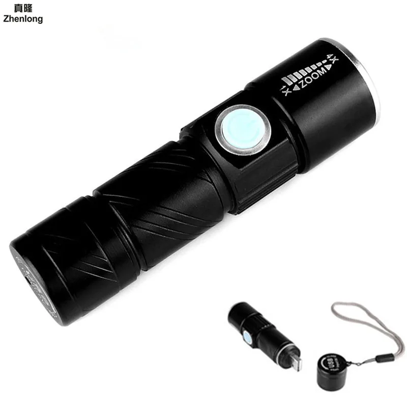 

Portable Mini USB Rechargeable 350LM LED Flashlight Outdoor Travel Focus Zoomable Strong Handy light Torch 3-Mode with Strap