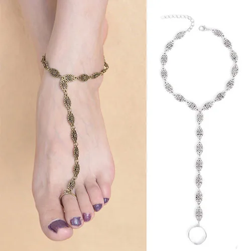 Women Retro Hollow Flower Toe Ankle Chain Sandal Anklet Foot font b Jewelry b font Antique