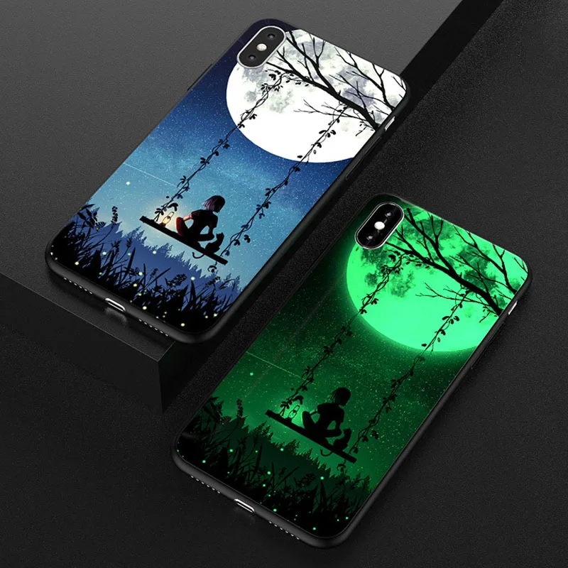 Роскошный светящийся чехол с рисунком для iPhone XS X 8 7 Plus + из закаленного стекла
