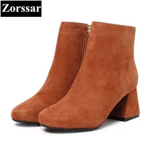 {Zorssar} 2017 NEW fashion High heels Women Martin Boots Round Toe thick heel suede ankle boots autumn winter female shoes