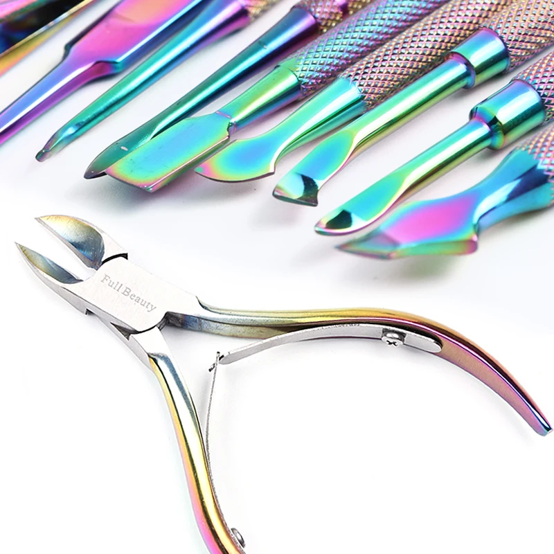 Cashback Offer of  14 Types Rainbow Nail Clippers Scissors Cuticle Pusher Remover Gel Polish Manicure Nipper Tweezers 