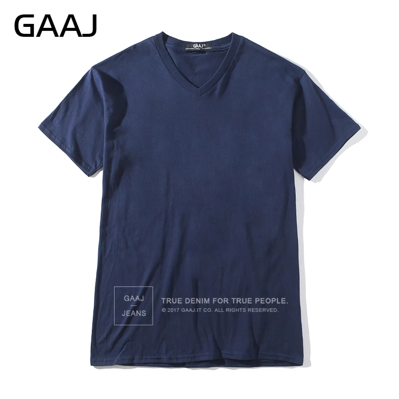 GAAJ, 100 хлопок, простая футболка, мужская, v-образный вырез, футболки с коротким рукавом для мужчин, брендовая футболка, летняя, без рисунка, топ, футболка, одноцветная, темно-синий, белый, серый - Цвет: Navy Blue V Neck