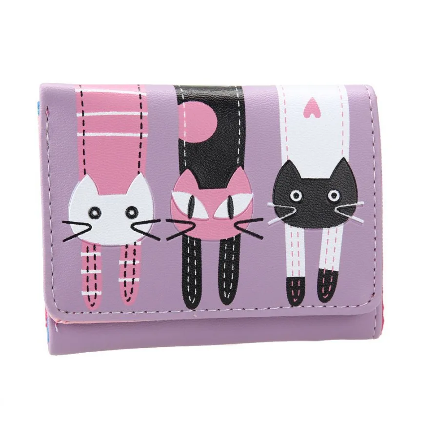 

2018 High quality Lovely Cat Wallet Women Short PU Soft Leather Wallet Female Cat Candy Color Hasp Purse carteira feminina #F