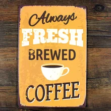 Прямые продажи YBY11" свежезаваренный" Жесть Признаки плакат фильм Искусство домашний декор домашний кафе-бар Винтаж декоративное настенное украшение из металла 20X30 см