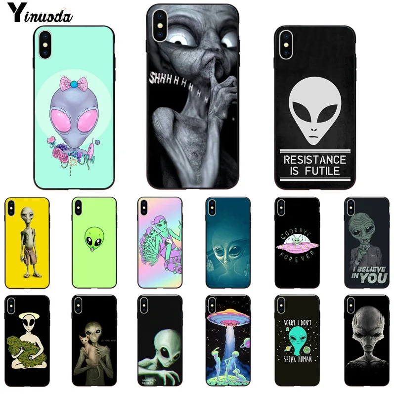 Yinuoda Alien Believe UFO ET cute Emoji Soft Rubber black Phone Case for iPhone X XS MAX 6 6S 7 7plus 8 8Plus 5 5S XR Yinuoda Alien Believe UFO ET cute Emoji Soft Rubber black Phone Case for iPhone X XS MAX 6 6S 7 7plus 8 8Plus 5 5S XR
