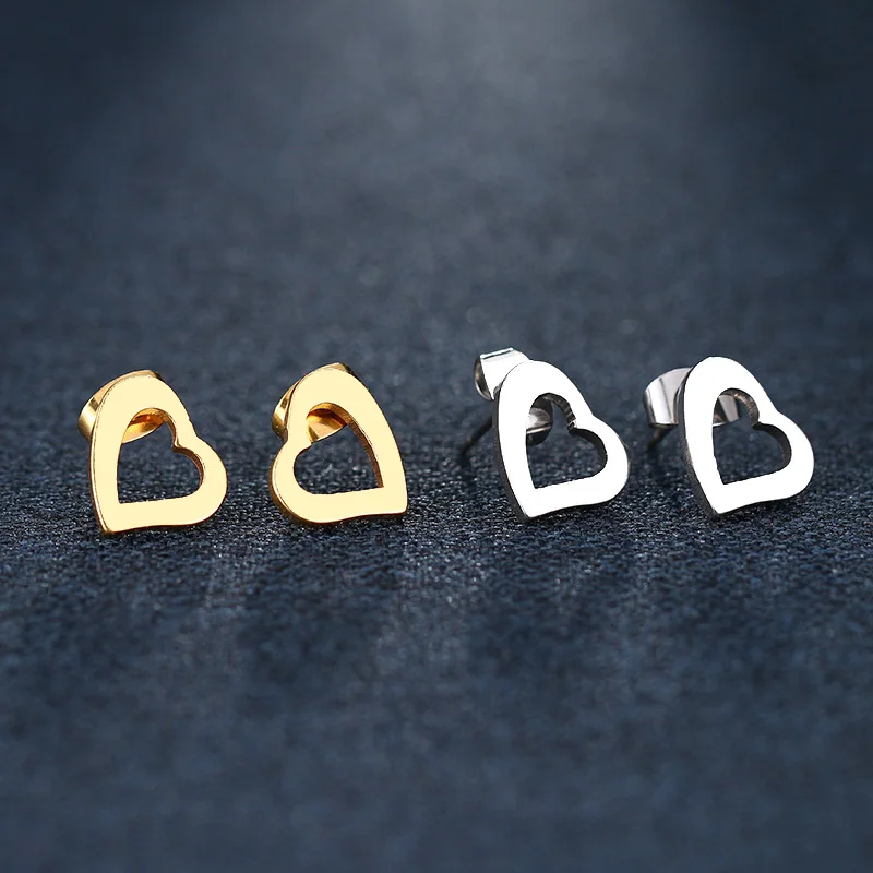 CACANA Stainless Steel Stud Earring For Women Man Askew Heart Gold And Silver Color Lover's Engagement Jewelry Drop Shipping