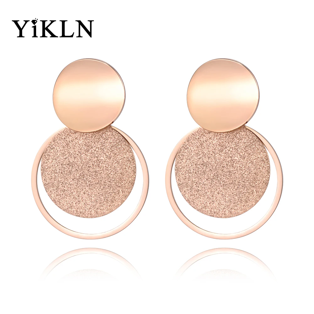 YiKLN Богемия Нержавеющая сталь изделия из розового золота Цветные матовые лист круг изогнутые серьги-гвоздики диски для Для женщин Brincos YE18446