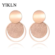 YiKLN Богемия Нержавеющая сталь изделия из розового золота Цветные матовые лист круг изогнутые серьги-гвоздики диски для Для женщин Brincos YE18446