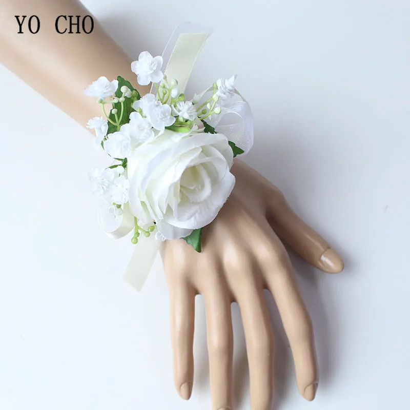 YO CHO Искусственные Шелковые Розы белые свадебные цветы женские браслеты