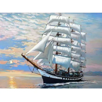 

Frameless sailboat picture Diy Oil Painting By Numbers Kits Wall Art Picture Home Decor Acrylic Paint On Canvas Artwork 40x50cm