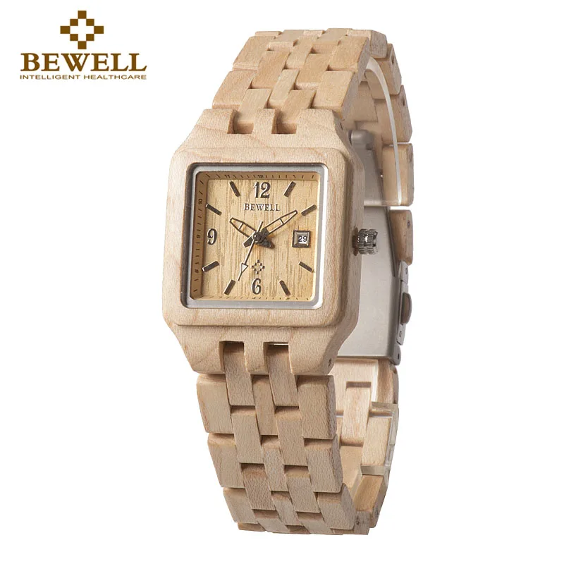 

BEWELL 130A Rectangle Nature Wood Watch Quartz Wrist Watch for Women Bamboo Vintage Wooden Watch With Gift Watch Paper Box