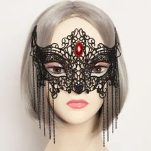 Women Sexy Gothic Stone Tassel Black Lace Cat Masquerade Face Eye font b Mask b font