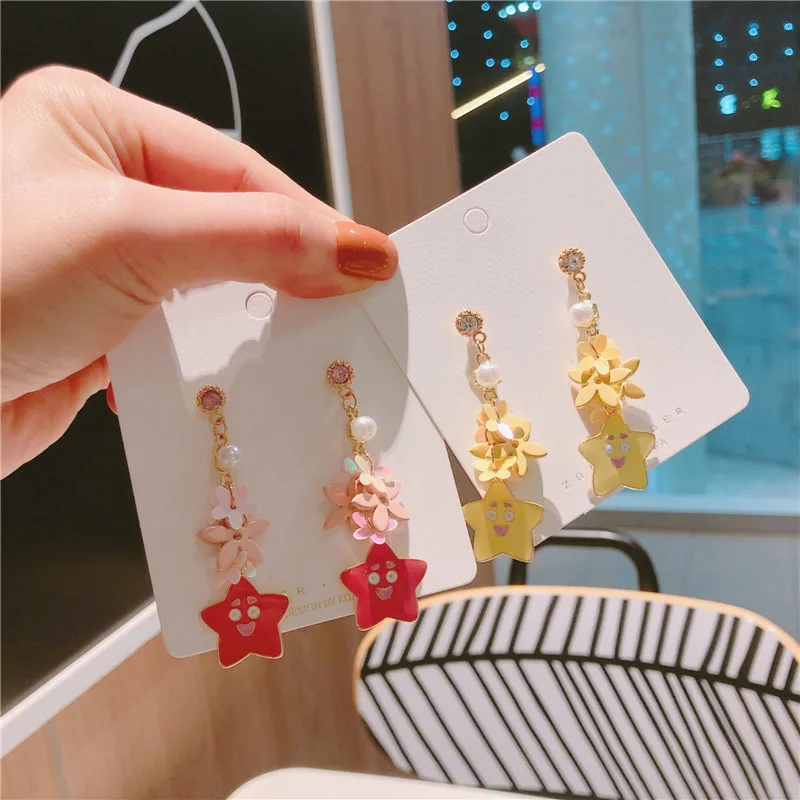 

2019 Fashion New Trendy Red Tassle Five-pointed Star Pentagram Drop Earings Fashion Jewelry Dangle Earring for Women Accessories