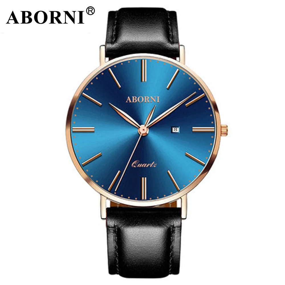 

ABORNI Top Brand Luxury Men Watches Quartz Calendar Gold Wristwatch Leather Casual Sport Male Military Watch Relogio Masculino