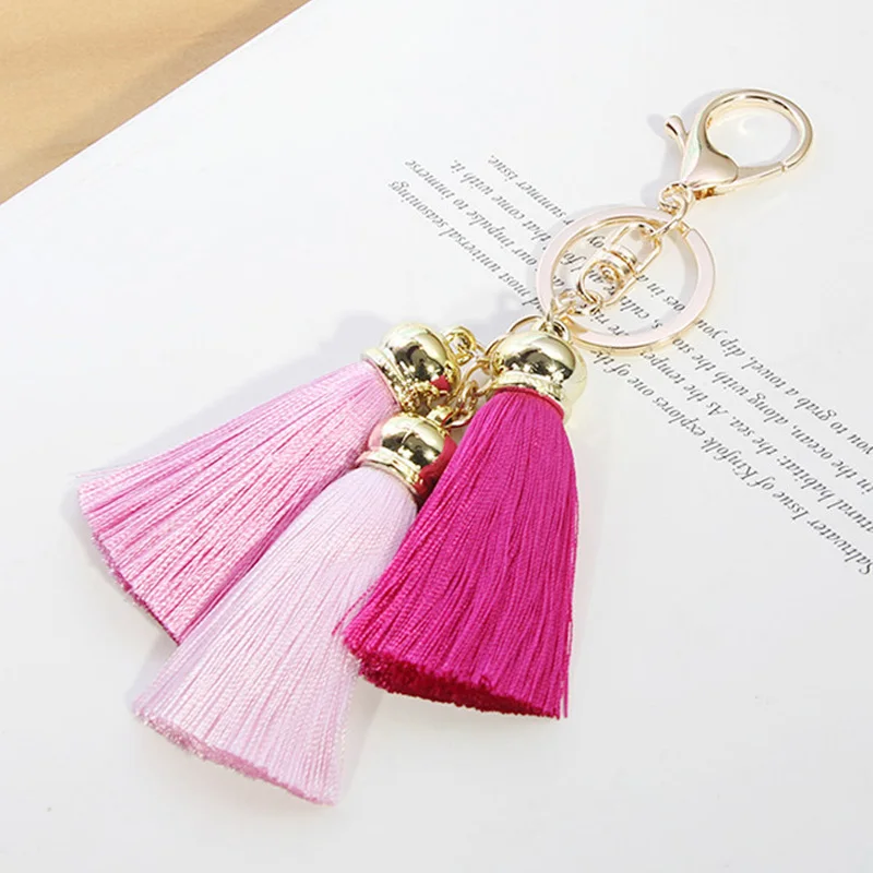 

2018 Hot selling Colorful Key Chain Bag Accessories Ice Silk Tassel Pompom Car Keychain Handbag Key Ring Jewelry