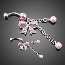 Романтичный женский Пирсинг из нержавеющей стали в пупок розовый кристалл бант бусины подвеска пупка кольцо цепь тела ювелирные изделия BH