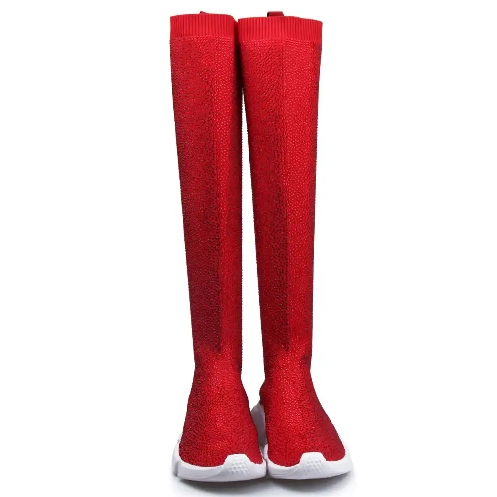 red knee high sneakers