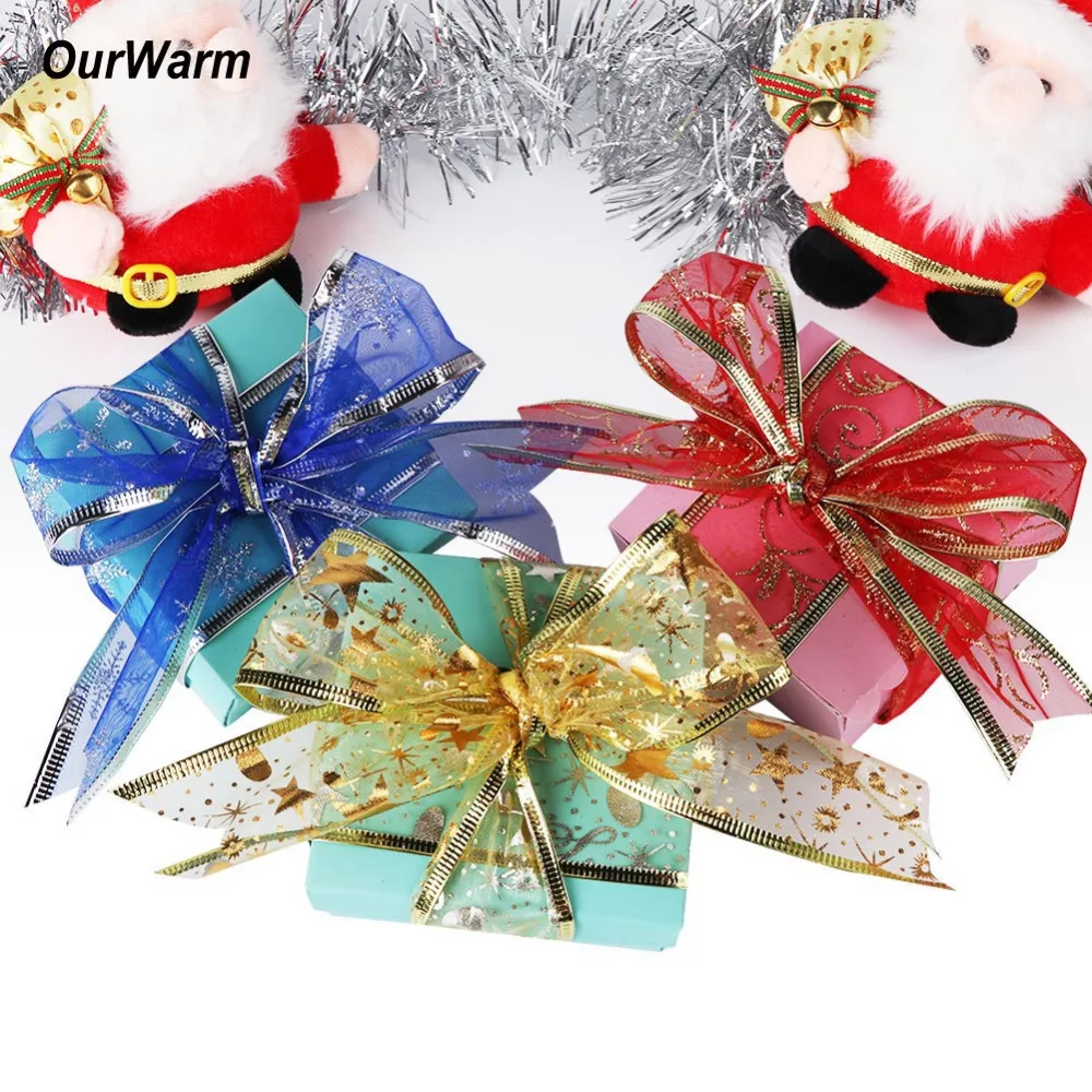 Ourwarm 2 двор органзы DIY Рождество ленты лук мешочек Рождественская елка орнамент новый год Рождество Свадебные украшения для дома - изображение