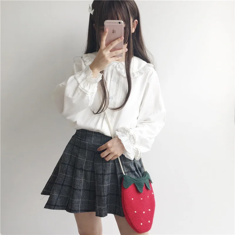 Рубашка KYQIAO Lolita 2020 черно-белая блузка в японском стиле с длинными рукавами и