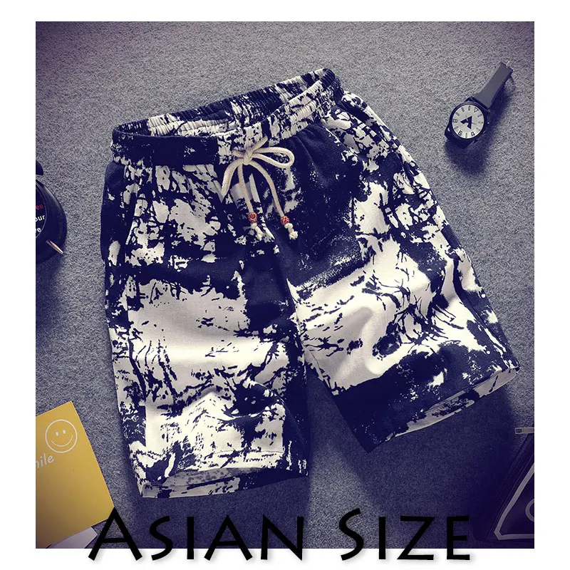 Магазин Sinicism, мужские повседневные шорты с принтом,, мужские винтажные шорты в китайском стиле, летние большие мужские шорты до колен - Цвет: 17 Navy