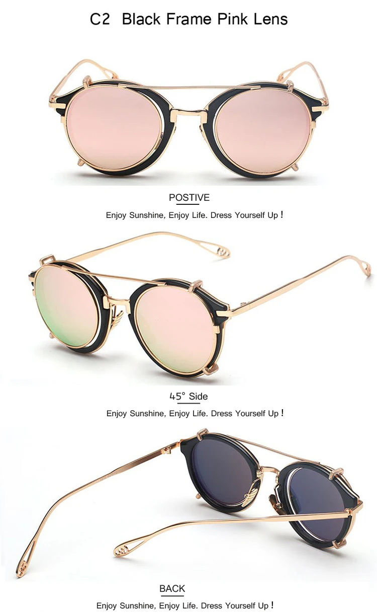 Dressuup новейшая мода круглый Солнцезащитные очки для женщин Для женщин бренд Дизайн Винтаж Для мужчин Съемный объектив Защита от солнца Очки Óculos де золь