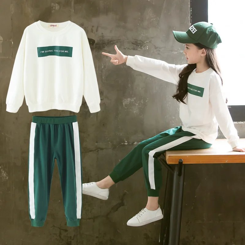 

Girls Clothing Set 4-12 Y Autumn Hoodless Letters Hoodies 2 PCS Set (Hoodie+ Sports Pant) Fashion Stripe Spring Hoodies Suits