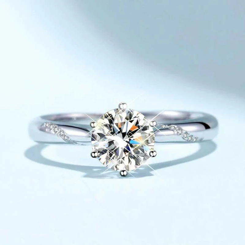 Najtaniej Błyszczące naturalne Moissanite kamień klasyczny prosty 6 pazury pierścień dla dziewczyny 925 srebro grzywny biżuteria ślubna