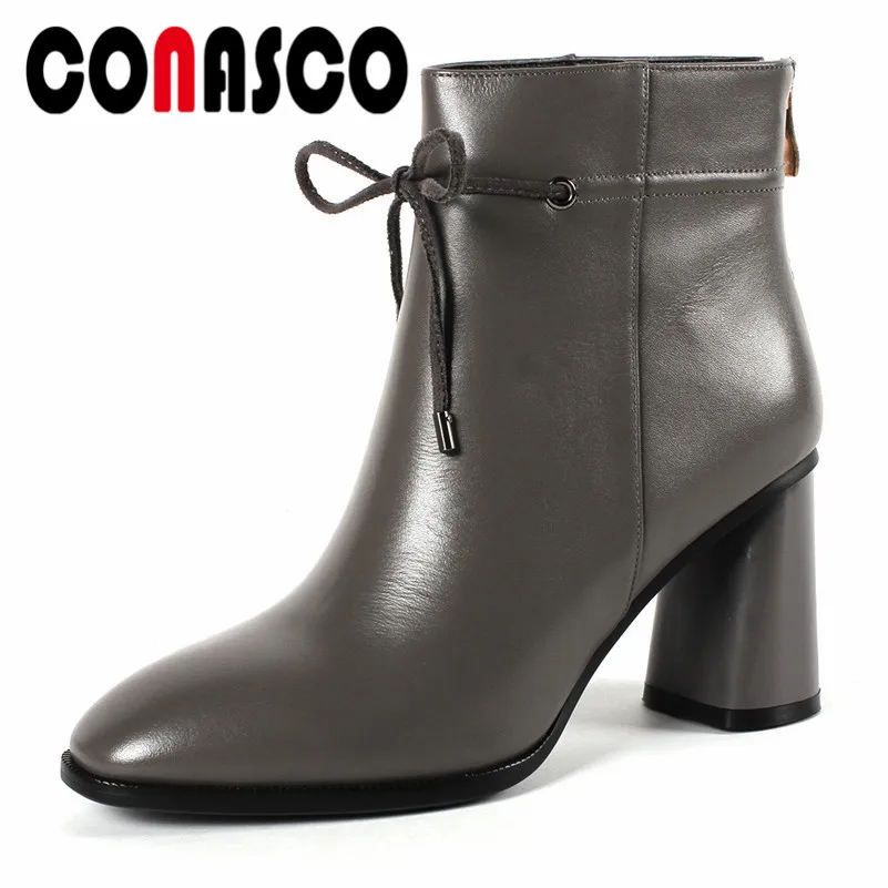 

CONASCO New Brand Ankle Boots Women High Heels Fashion Short Martin Shoes Woman Elegant Soft Leather Office Pumps Ladies Boots