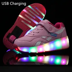 Heelies usb зарядка светодиодные кроссовки с одним колесом для мальчиков и девочек роликовые Скейт Повседневная обувь с роликом