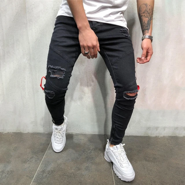 Baya télex Persistencia Moda Streetwear Jeans para hombres Vintage Color negro Skinny masculino  destruido rasgados Jeans roto 2019 Hip Hop pantalones de mezclilla _ -  AliExpress Mobile