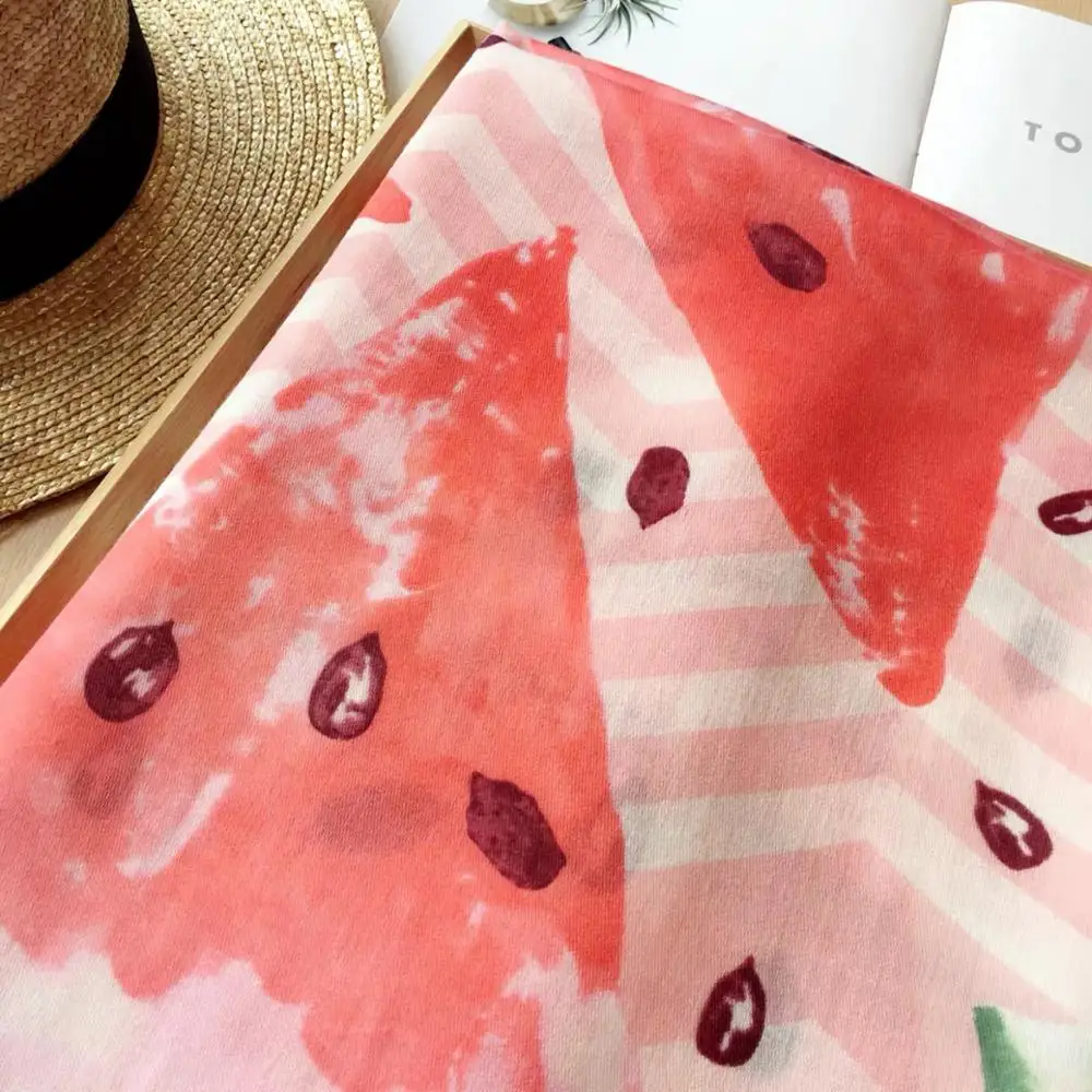 

KYQIAO women vintage watermelon head scarf 2019 mori girls autumn spring Spain style hippie ethnic long red fruit print scarf