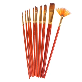 

1 Set 10Pcs Nylon Hair Watercolor Gouache Round Pointed Tip Artists Paint Brush Set Hot