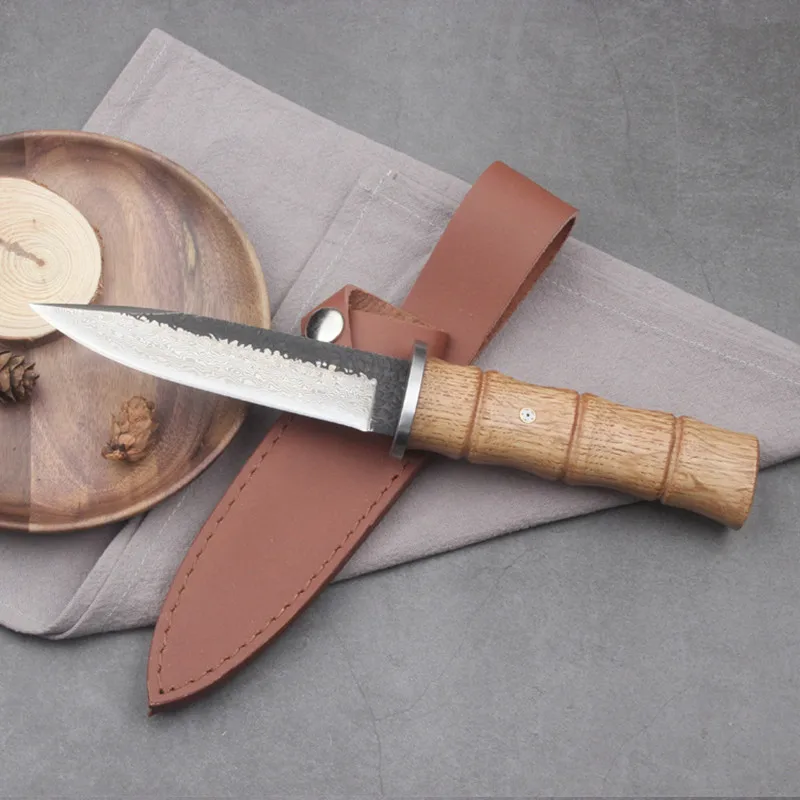 Высокоуглеродистый Стальной Охотничий нож ручной работы кованый нож с фиксированным лезвием для походов на природе для выживания тактическая рукоятка ножа из черного дерева EDC инструмент